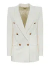 Elisabetta Franchi Double-breasted Crepe Jacket With Golden Buttons In White