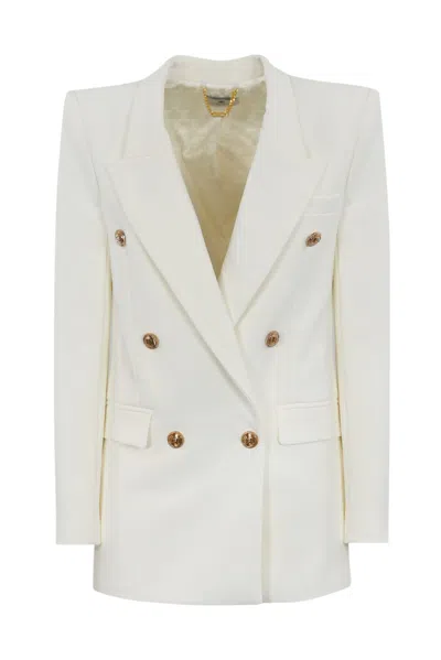 Elisabetta Franchi Double-breasted Crepe Jacket With Golden Buttons In White