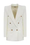 Elisabetta Franchi Double-breasted Crepe Jacket With Golden Buttons In White