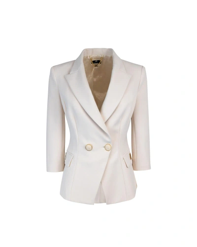 Elisabetta Franchi Double-breasted Crepe Jacket With Logo Plaque In 193burro