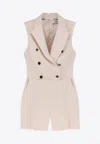 Elisabetta Franchi Jumpsuit With Sholder Pads And Leather Belt In Ivory