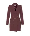 Elisabetta Franchi Midi Dress With Long Sleeves And Chain In Burgundy