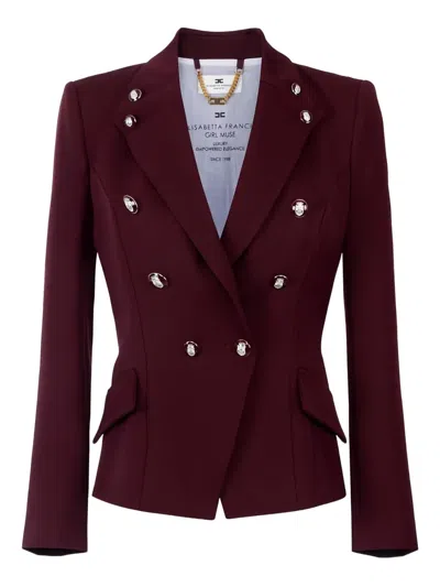 Elisabetta Franchi Double-breasted Enamelled-buttons Blazer In Burgundy