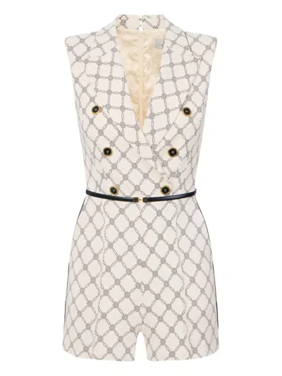 Elisabetta Franchi Double-breasted Geometric-print Jumpsuit In Neutral