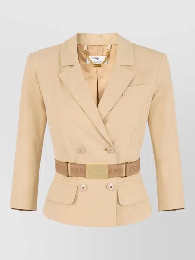 Elisabetta Franchi Double Breasted Jacket Belted Waist Lapels In Neutral