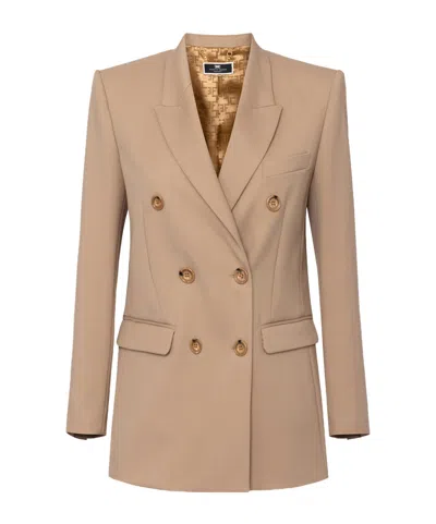 Elisabetta Franchi Double-breasted Jacket In Camel