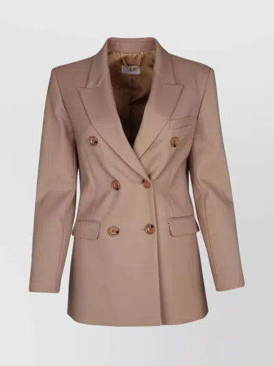 Elisabetta Franchi Double Breasted Jacket Chest Flap Pockets In Neutral
