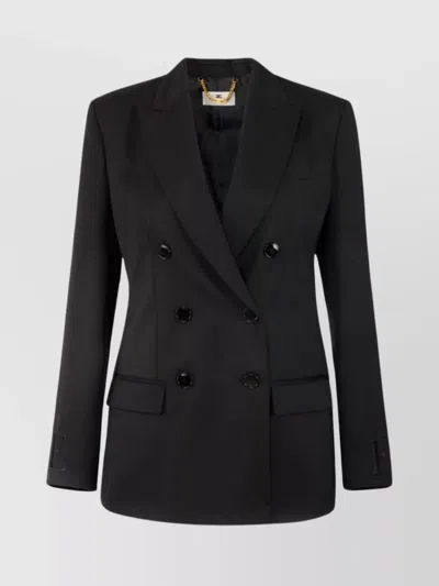 Elisabetta Franchi Double-breasted Jacket Flap Pockets In Black