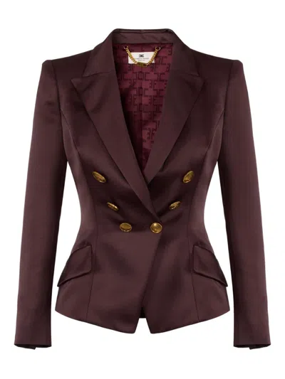 ELISABETTA FRANCHI DOUBLE-BREASTED JACKET IN DUCHESSE MERLOT ELISABETTA FRANCHI