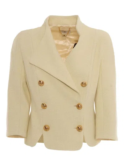 Elisabetta Franchi Tailored Double-breasted Blazer With Gold Buttons In Neutral