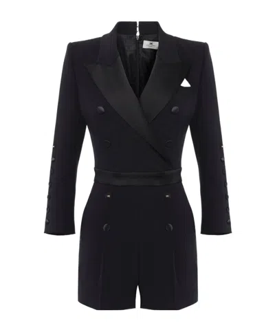 Elisabetta Franchi Jumpsuit In Lightweight Crêpe Fabric With Tuxedo Details In Black