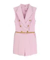 Elisabetta Franchi Jumpsuit With Shoulder Pads And Leather Belt In Pink