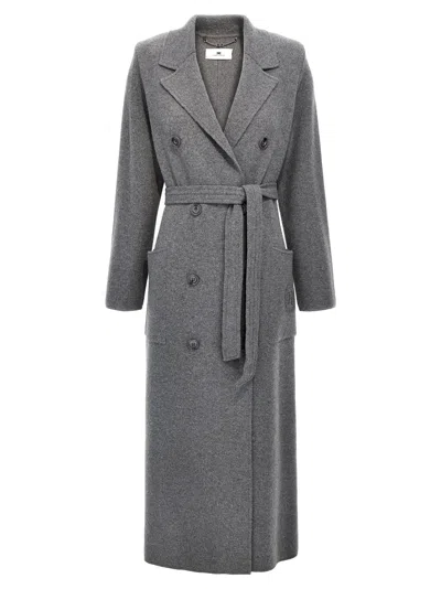 Elisabetta Franchi Emblem-embroidered Fine-knit Coat In Grey