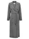 Elisabetta Franchi Steel Melange Belted Coat In Gray