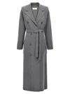 Elisabetta Franchi Steel Melange Belted Coat In Gray