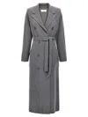 Elisabetta Franchi Emblem-embroidered Fine-knit Coat In Gray