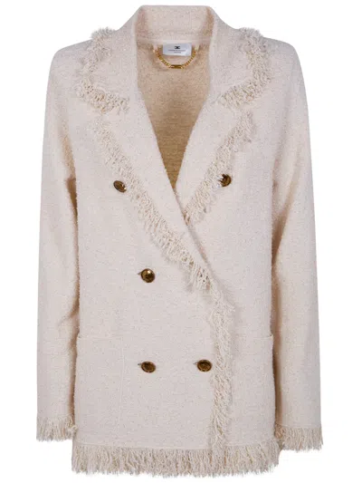 Elisabetta Franchi Double Breasted Knit Jacket In Neutral