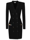 Elisabetta Franchi Double-breasted Knit Mini Dress With Turnbuckle Straps In Black
