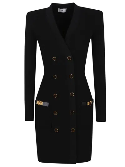 Elisabetta Franchi Double-breasted Knit Mini Dress With Turnbuckle Straps In Black