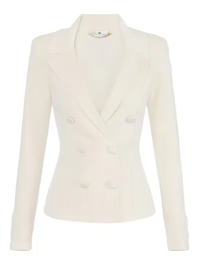 Elisabetta Franchi Double-breasted Knitted Jacket In White