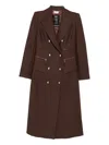 Elisabetta Franchi Double-breasted Leather-trimmed Coat In Brown