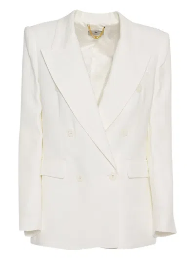 Elisabetta Franchi Double-breasted Lightweight Blazer In White