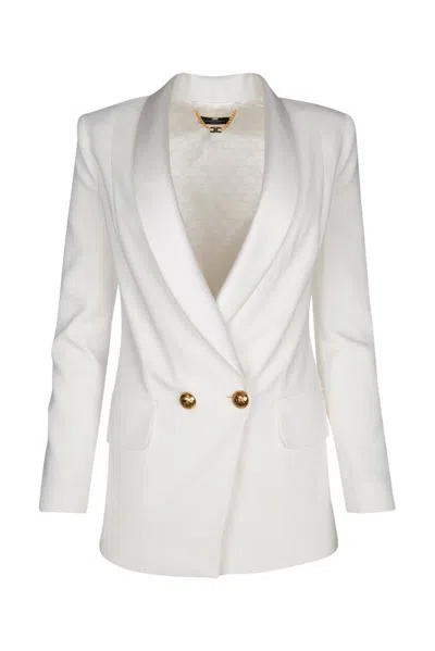 Elisabetta Franchi Double Breasted Long Sleeved Blazer In White