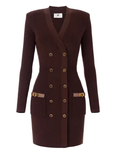 Elisabetta Franchi Mini Dress In Knit Fabric With Jewel Decorations Clothing In Brown