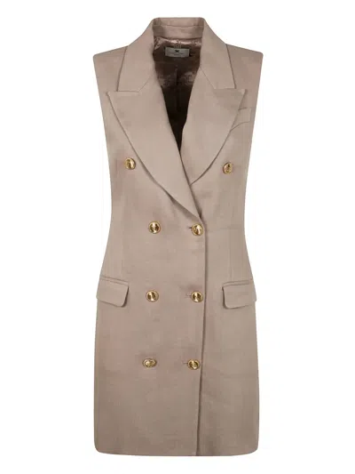 Elisabetta Franchi Double-breasted Mini Dress In Greige