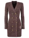 ELISABETTA FRANCHI DOUBLE-BREASTED ROBE MANTEAU WITH LOGO PATCH