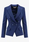 Elisabetta Franchi Tailored Blazer With Padded Shoulders And Covered Buttons In Blue