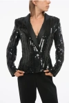 Elisabetta Franchi Double-breasted Sequined Blazer With Satin Lapel In Black