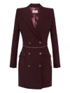 Elisabetta Franchi Midi Dress With Long Sleeves And Chain In Burgundy