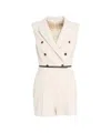 Elisabetta Franchi Double-breasted Short Jumpsuit With Peaked Lapels In Beige
