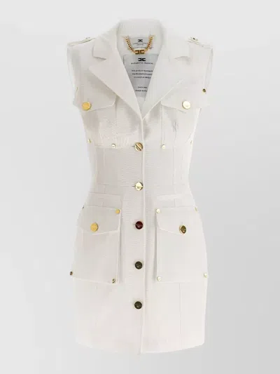 Elisabetta Franchi Double Breasted Sleeveless Dress Gold Buttons In White