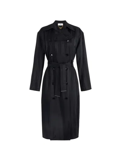 Elisabetta Franchi Double-breasted Striped Trench Coat In Black