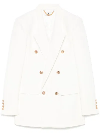 Elisabetta Franchi Double-breasted Crepe Jacket With Golden Buttons In White