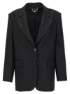 Elisabetta Franchi Double-breasted Wool Blazer With Flap Pockets In Black