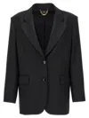 Elisabetta Franchi Double-breasted Wool Blazer With Flap Pockets In Black