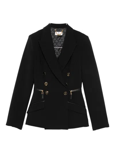 Elisabetta Franchi Double-breasted Zip-detail Blazer In Black