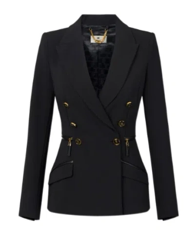 Elisabetta Franchi Double-breasted Zip-detail Blazer In Black