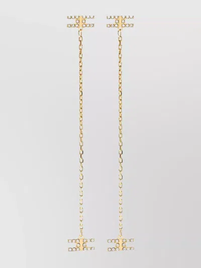 Elisabetta Franchi Double C Logo Brass Earrings With Rhinestone In Gold