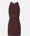 Elisabetta Franchi Bordeaux Sleeveless Dress With Chain Decoration On The Front In Fabric Woman In Brown