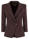 Elisabetta Franchi Tailored Double-breasted Blazer With Gold Accents In Burgundy