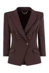 Elisabetta Franchi Tailored Double-breasted Blazer With Gold Accents In Brown