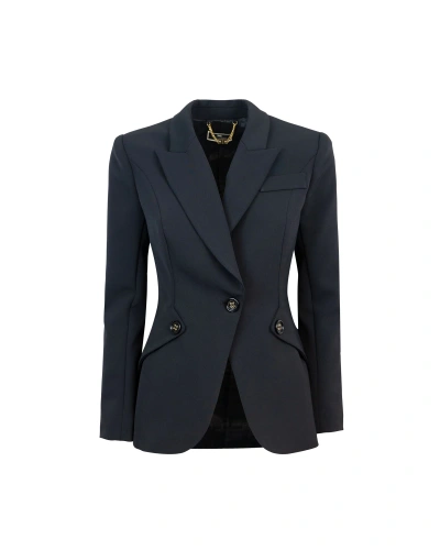 Elisabetta Franchi Double Crepe Jacket With Flaps In 110nero