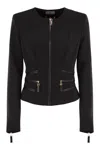 Elisabetta Franchi Double Crepe Jacket With Zip Details In Black
