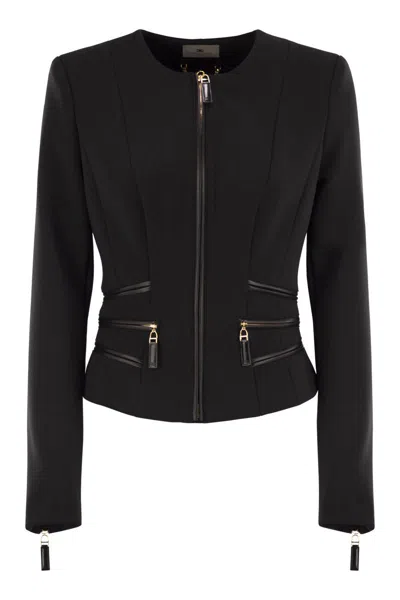 Elisabetta Franchi Double Crepe Jacket With Zip Details In Black
