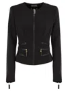 Elisabetta Franchi Double Crepe Jacket With Zip Details In Black