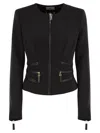 Elisabetta Franchi Tailored Black Jacket With Decorative Zipper Details In Brown